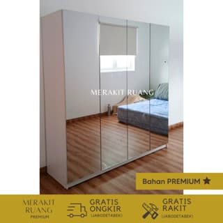 Lemari Pakaian Full Cermin Swing Door Frameless (Bahan Premium)